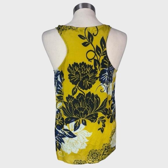 Cabi #286 Bali Yellow/Blue Floral Silk Blend Tank Top Medium Round Neck Blouse - Picture 6 of 11